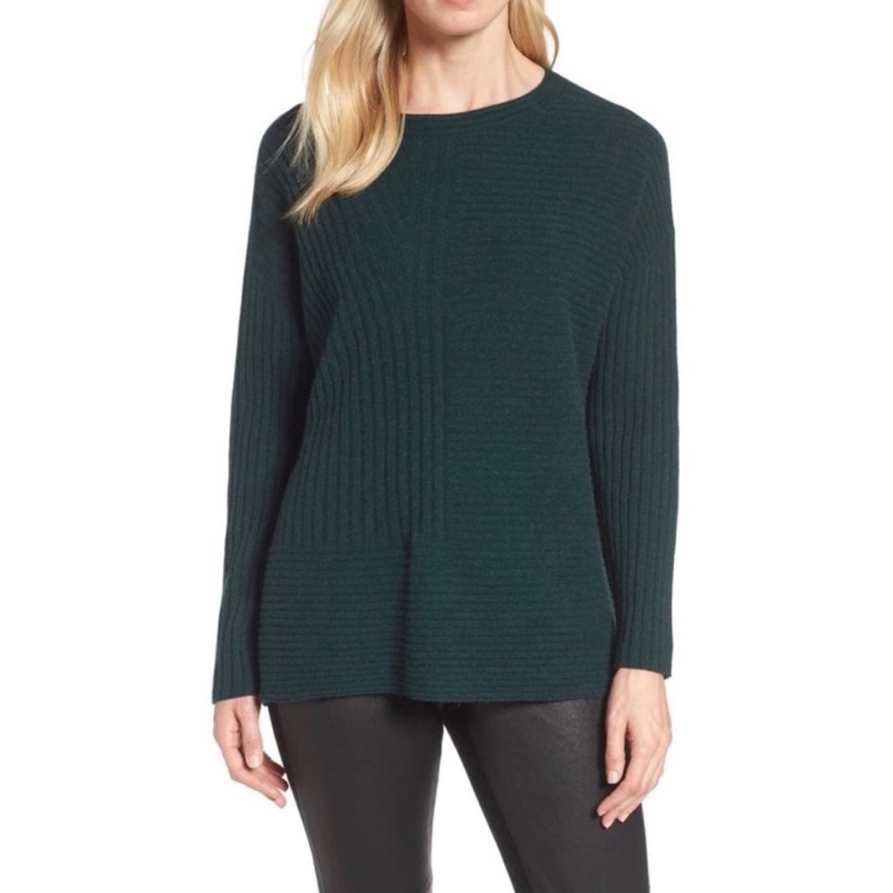 Eileen Fisher 100% Cashmere Ribbed Sweater in Forest Green, Size Small
